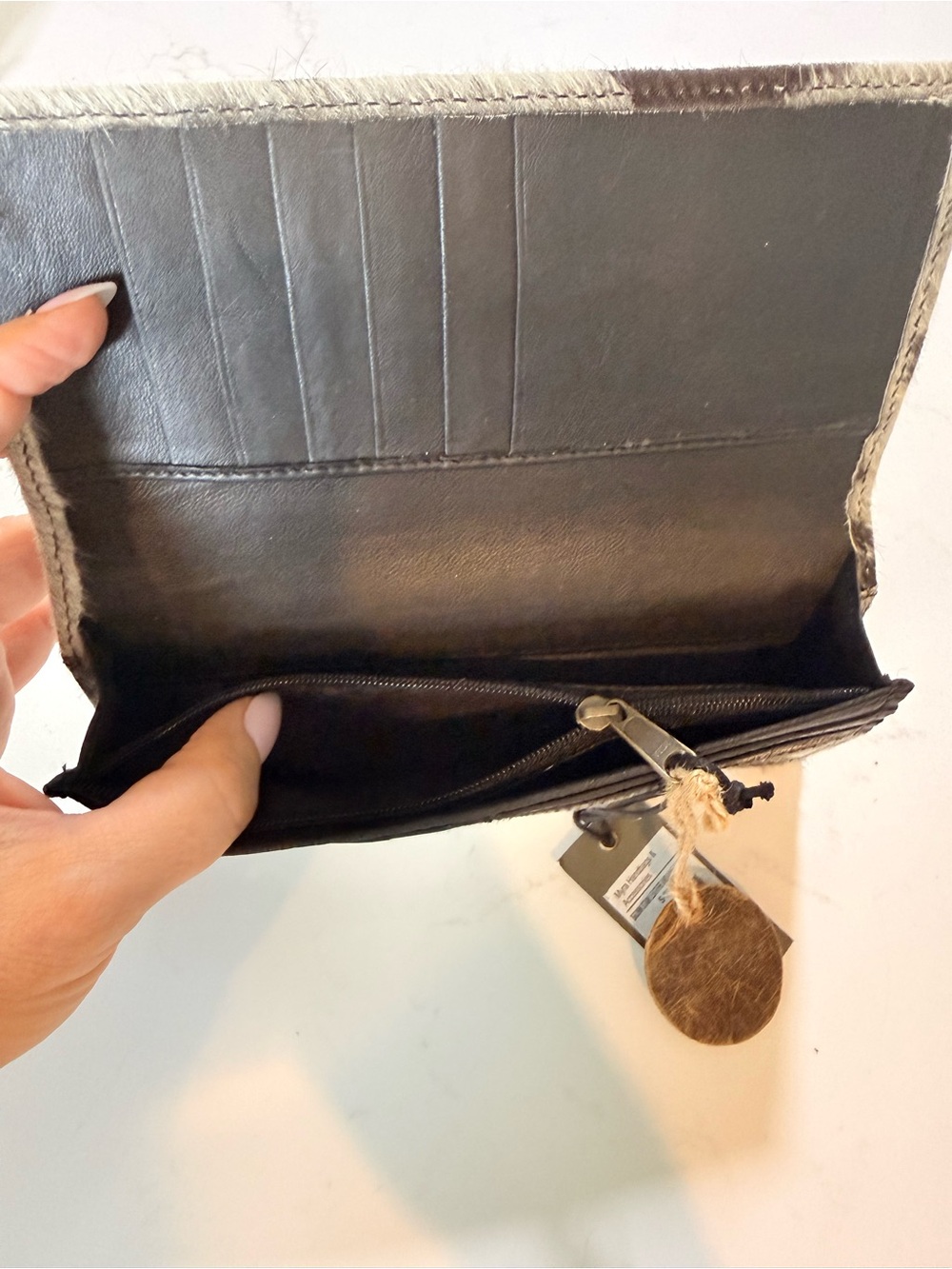 Myra Bag Hair-On Cowhide Long Wallet - Black & White Spotted - Picture 3 of 4